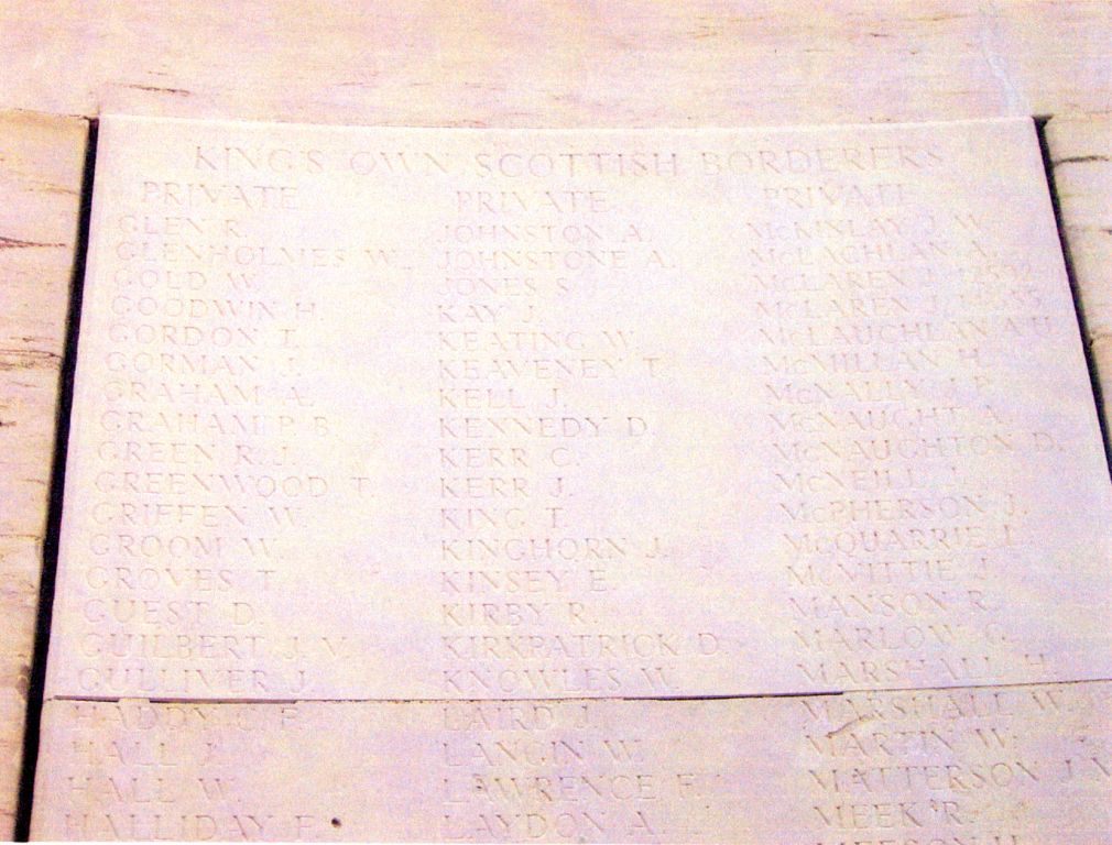 John Patrick McNally's name carved into stone at the Loos Memoral