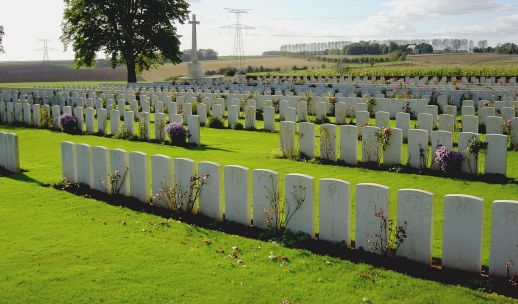 Varennes Military Cemetery with rows of gravestones