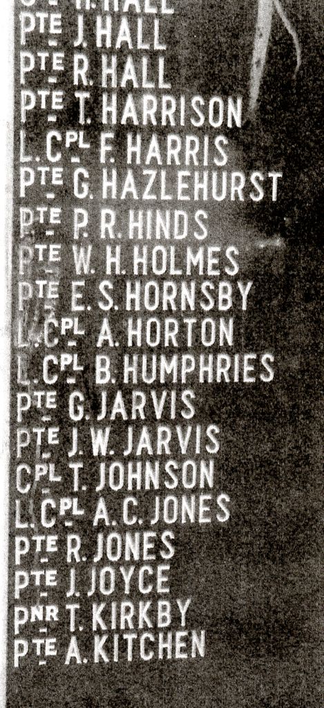His name inscribed (wrongly) on the South Elmsall War Memorial