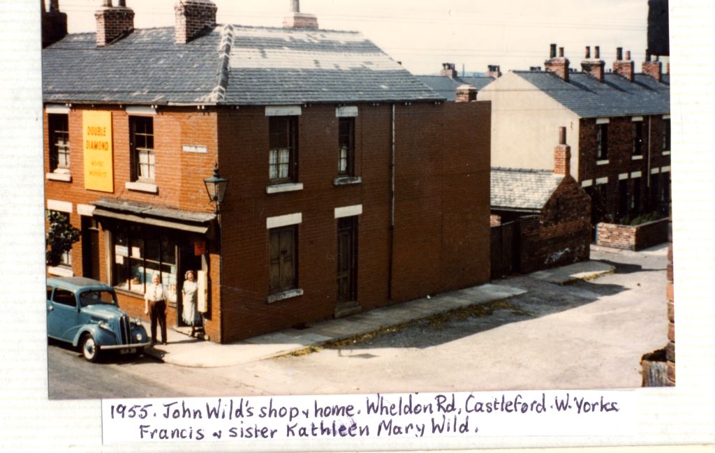 john wild's shop and home Wheldon road. two people are standing outside, Francis and Kathleen Wilde
