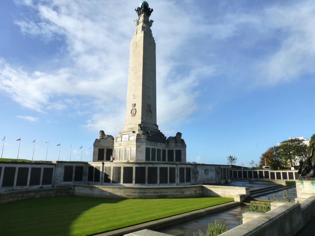 Plymouth Naval Memorial, a tall column with panels of names at the bottom surrounding it