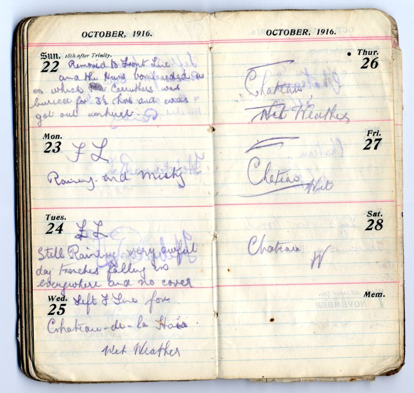 A page showing entries from Joseph Arnold Sadler's diary of 1916