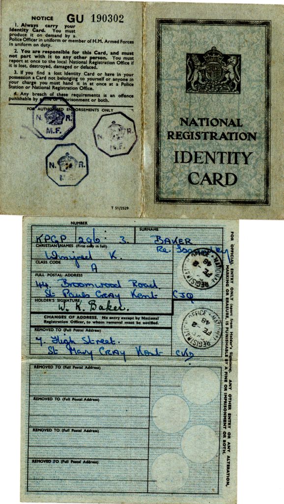 Winifred Kate Baker's identity card showing the cover and inside page