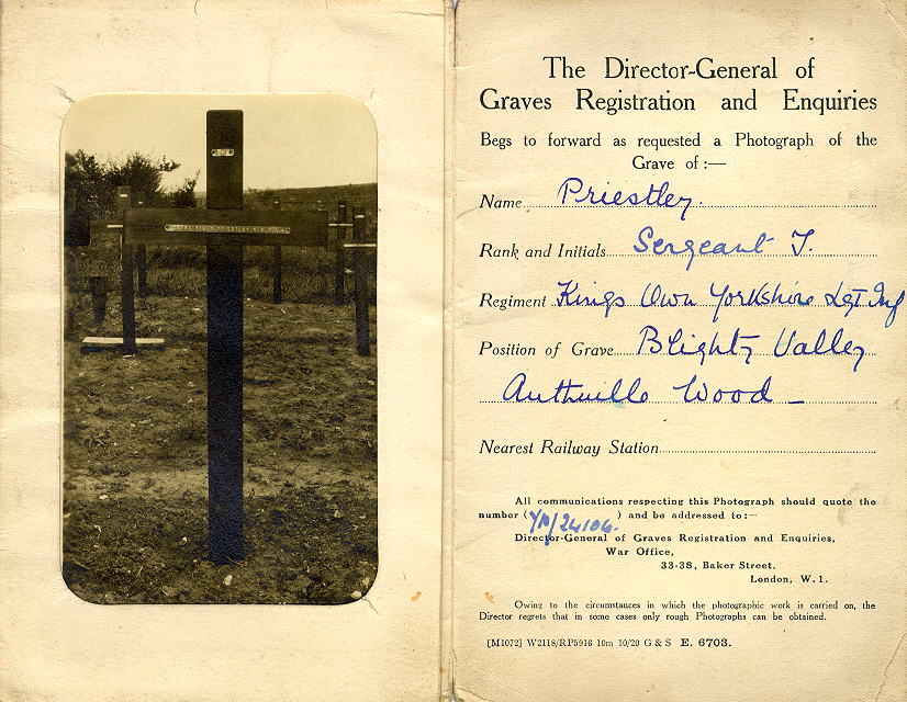 the original wooden cross grave marker. photograph taken by the Directorate of Grave registration