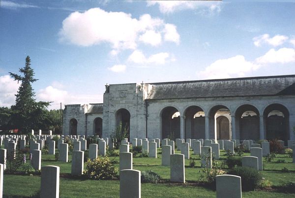 Le Touret Military Cemetery with rows of gravestones