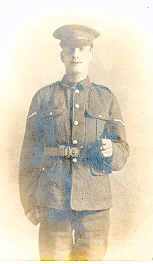 Sepia photograph of Tom Priestley in his army uniform