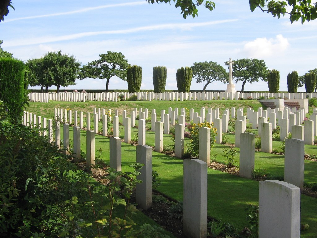 Abbeville Communal Cemetery Extension with rows of gravestones