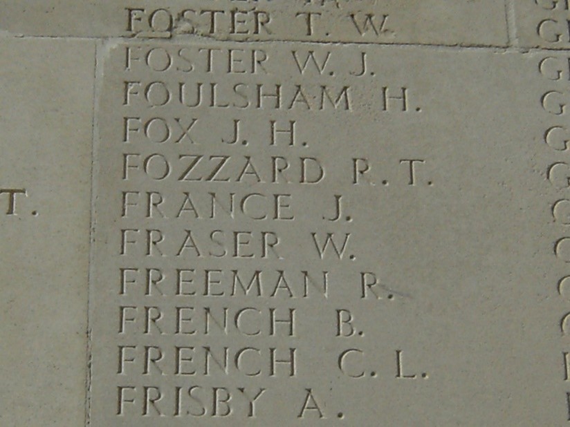 His inscription on the Thiepval Memorial reads Fozzard, R.T.