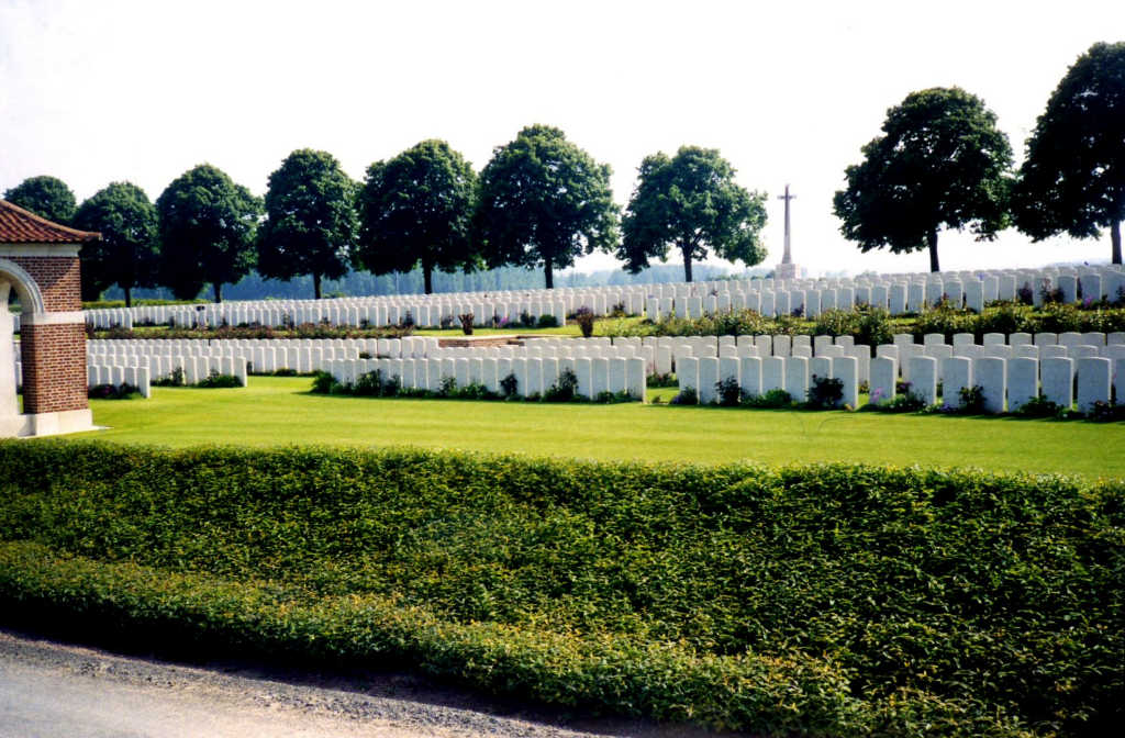 Dernancourt Communal Cemetery Extension with rows of gravestones