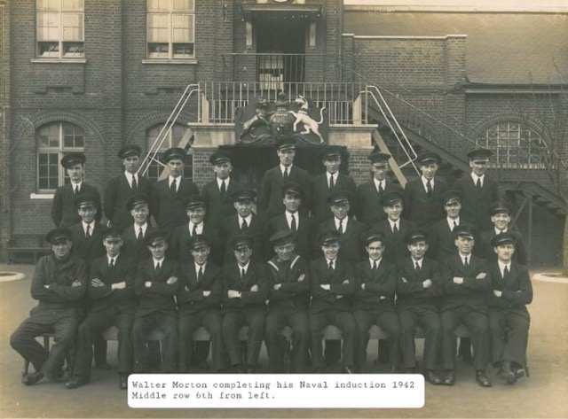 Group photograph of servicemen completing their naval induction walter is in the middle row 6th from left